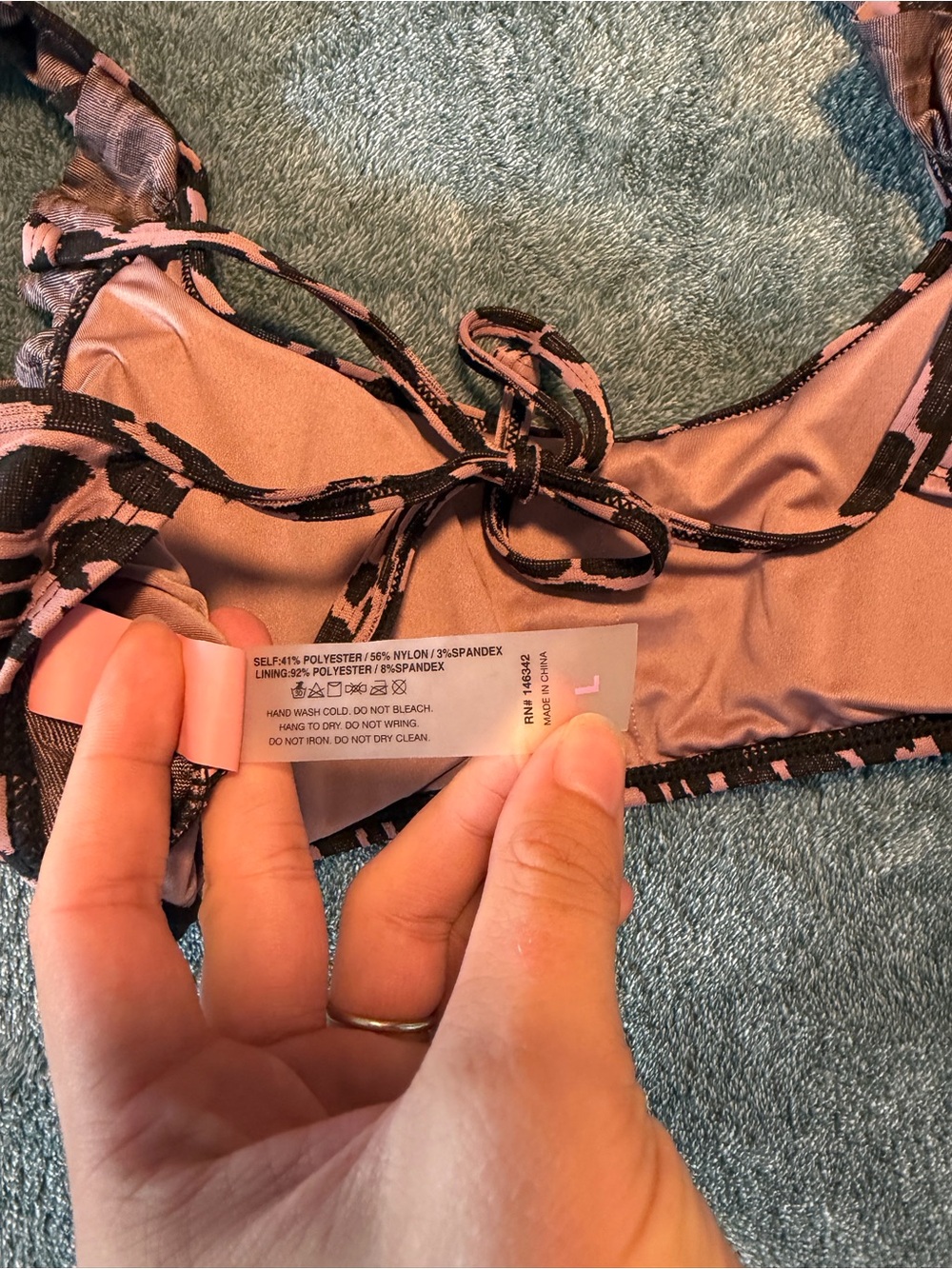 Juicy Couture Ruffled Bikini Set Pink & Black Leopard Print Sz L High Waist NWT - Picture 6 of 13